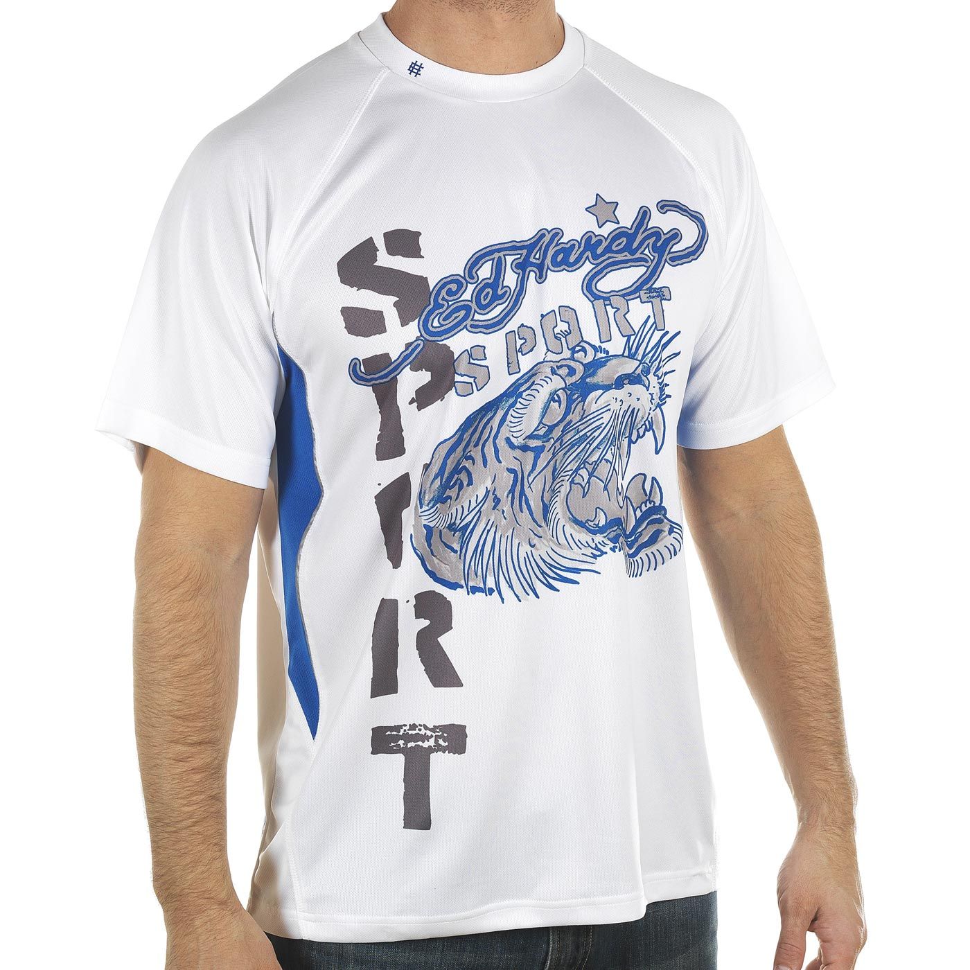 Ed Hardy White Mens Tiger Roar Mesh Crew Tee Top White