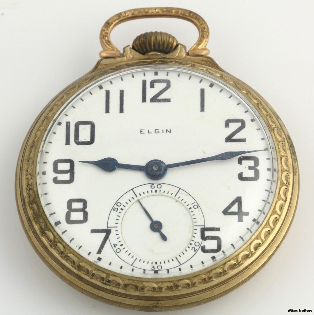 1940 Elgin Open Face 14S 7J Pocket Watch Gold Filled Working Vintage