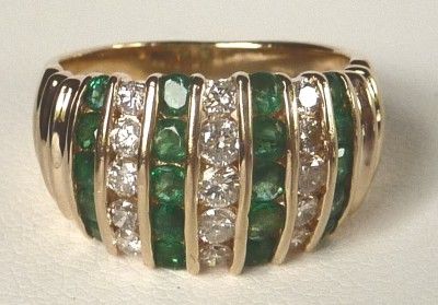 EFFY COLLECTION BH14K GOLD 1.50 CT NATURAL EMERALD+DIAMOND WIDE BAND