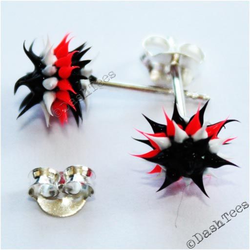 earrings studs uv sunflower spikes sterling silver red white black.02