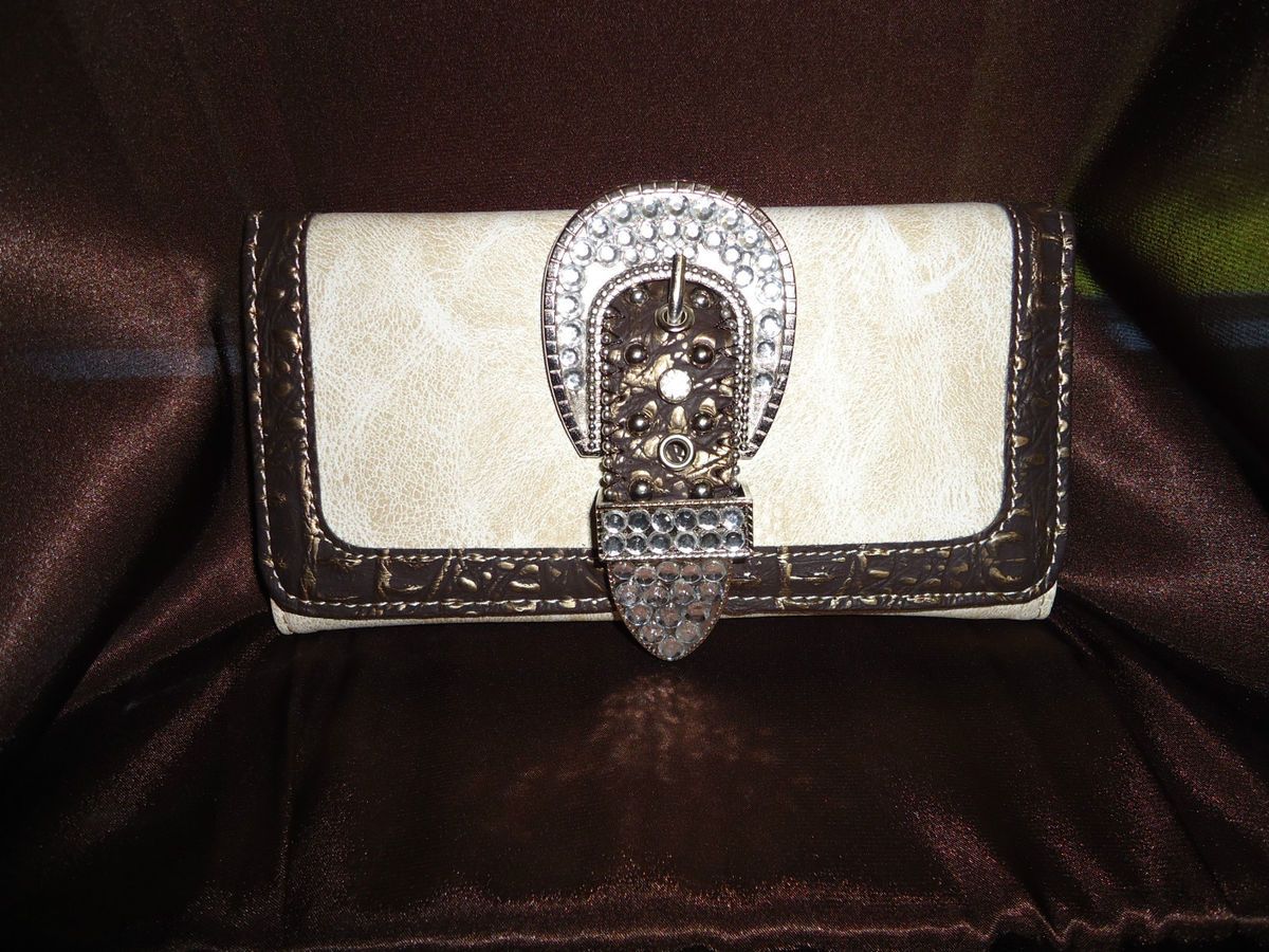 NEW~Fall Tan+Brown WALLET for purse Montana West   Buckle Rhinestones