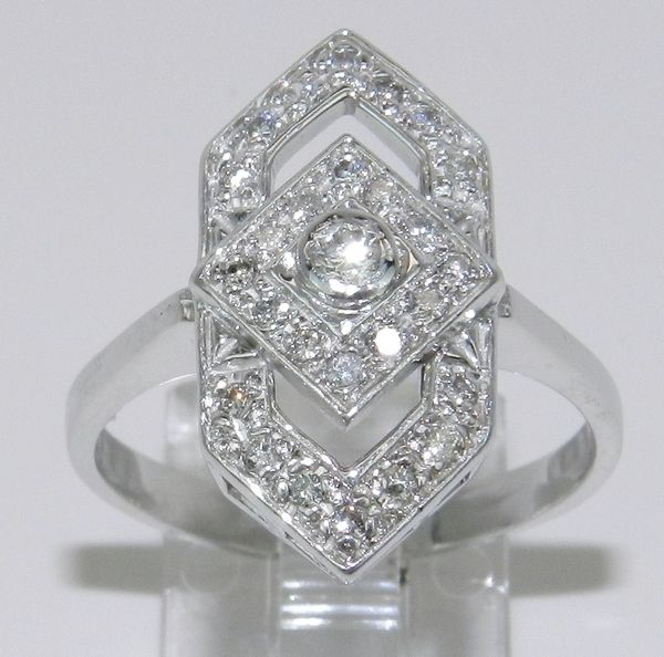 Vintage Estate Antique 14K White Gold Diamond Cocktail Ring Sizeable