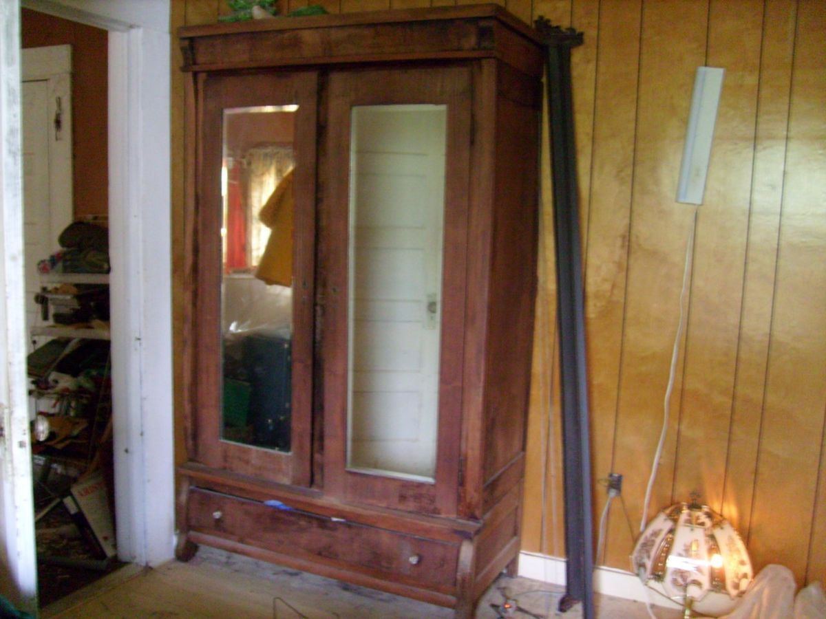 Vintage Walnut Armoire Wardrobe w Beleved Mirrors