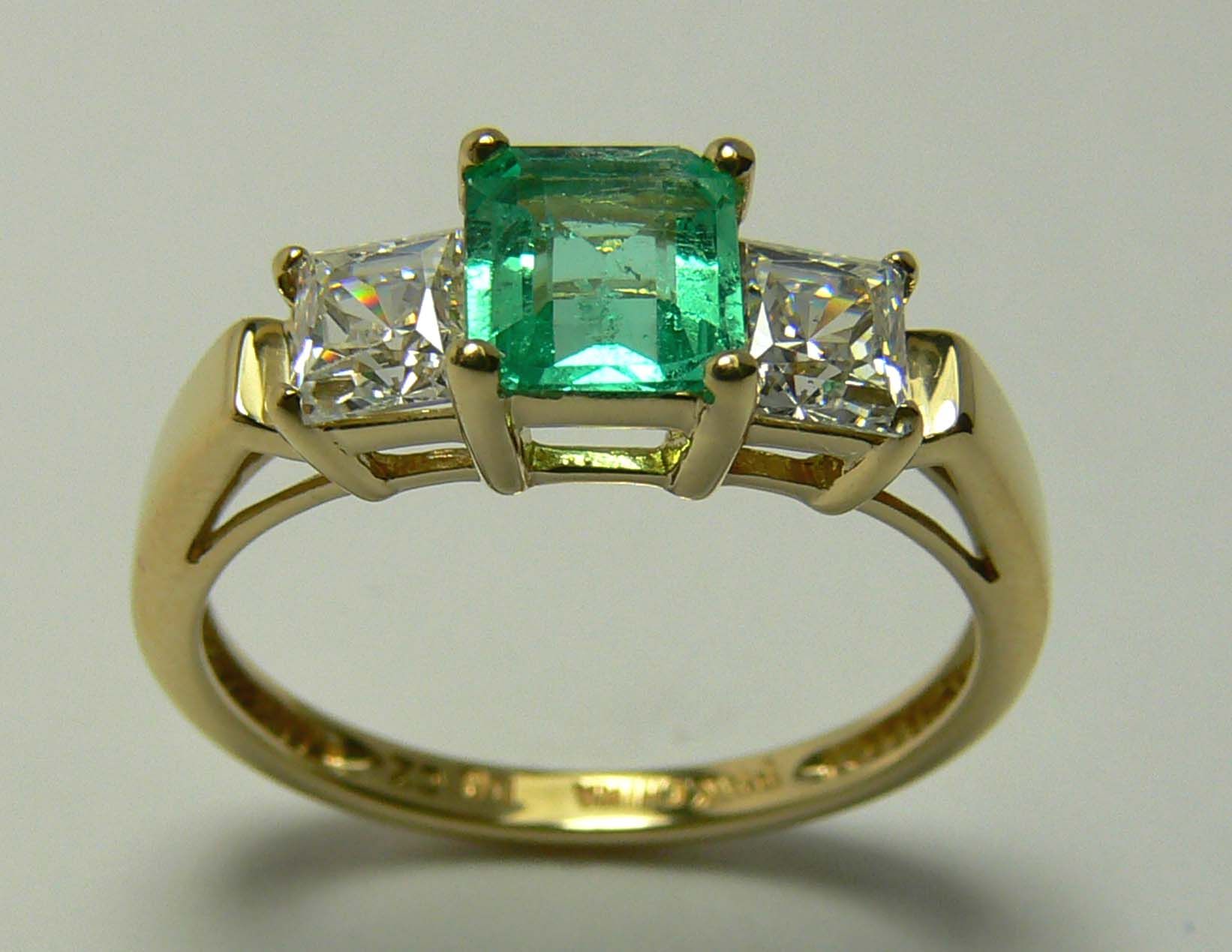 40TCW Emerald Cut Colombian Emerald Russian CZ Ring 14k