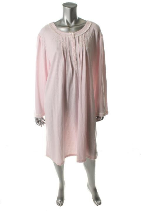 Miss Elaine New Pink Embroidered Cuddle Knit Button Front Long Robe