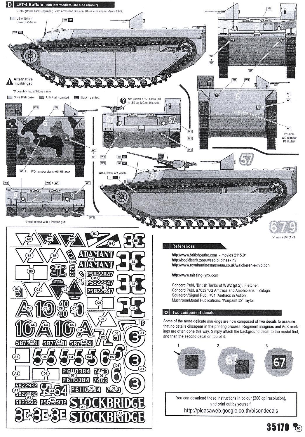  Decals 1/35 BRITISH LVT 4 BUFFALO at Walcheren, Elbe, Arnheim, Rhine