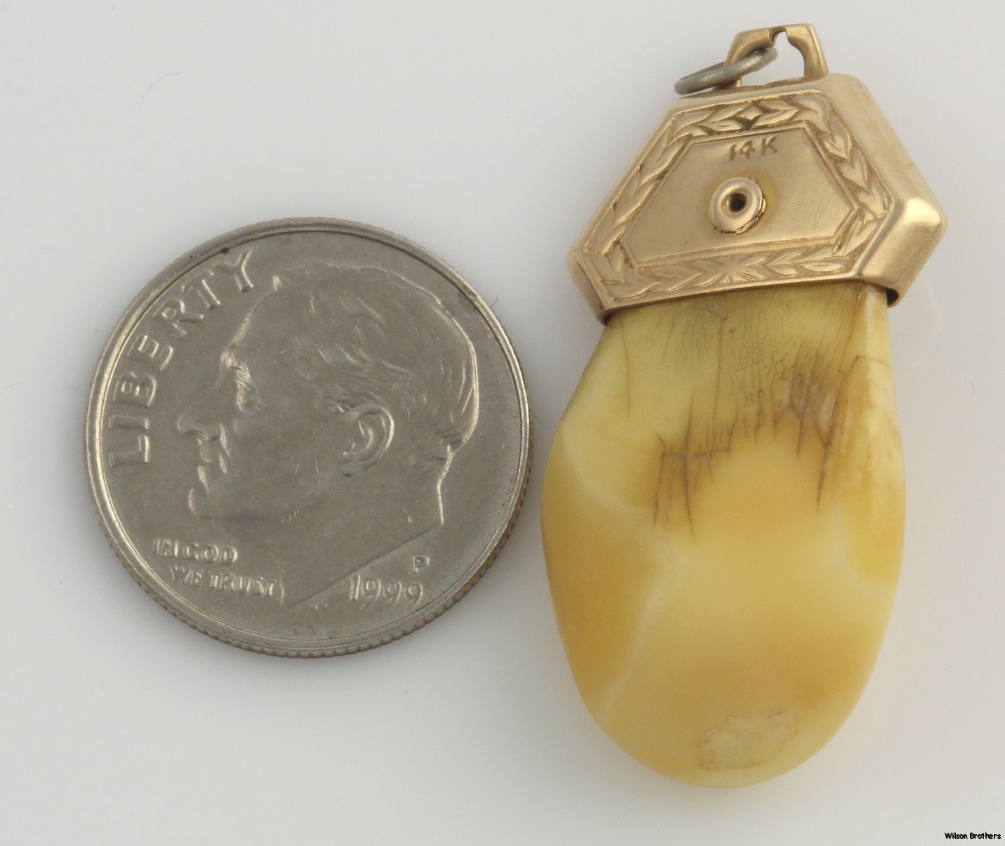 Faux BPOE Elk Tooth Fob   14k Yellow Gold Enamel Eleventh Hour Clock