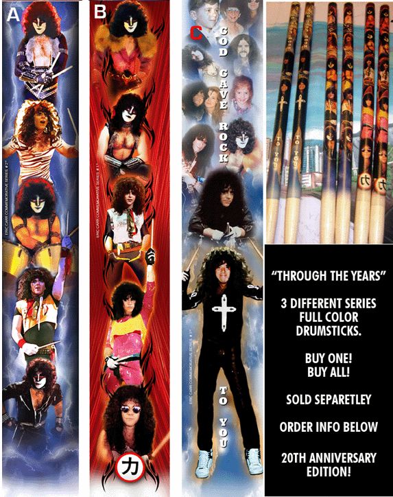 KISS, DRUMSTICKS SIGNATURE, ERIC CARR, 3 DIFFERENT SETS