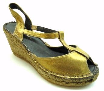 Eric Michael Womens Panna T Strap Sandal Bronze Leather Size 35 EU