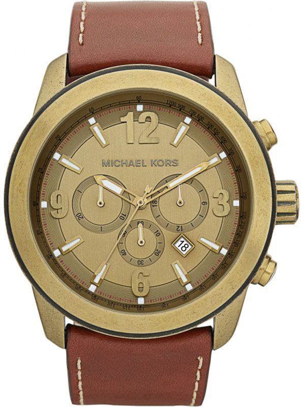 Michael Kors MK8250 Mens Chronograph Brown Leather Strap Runway Watch