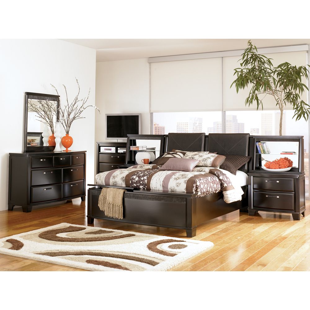 ASHLEY EMORY KING BLACK UPHOLSTERED HEADBOARD PLATFORM 