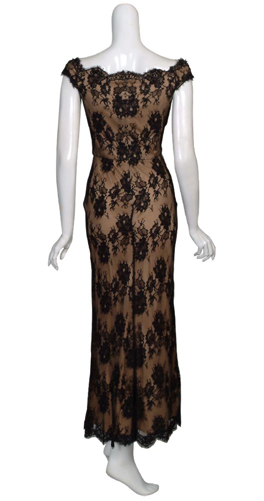 Tadashi Feminine Black Lace Fitted Eve Gown Dress 2 New