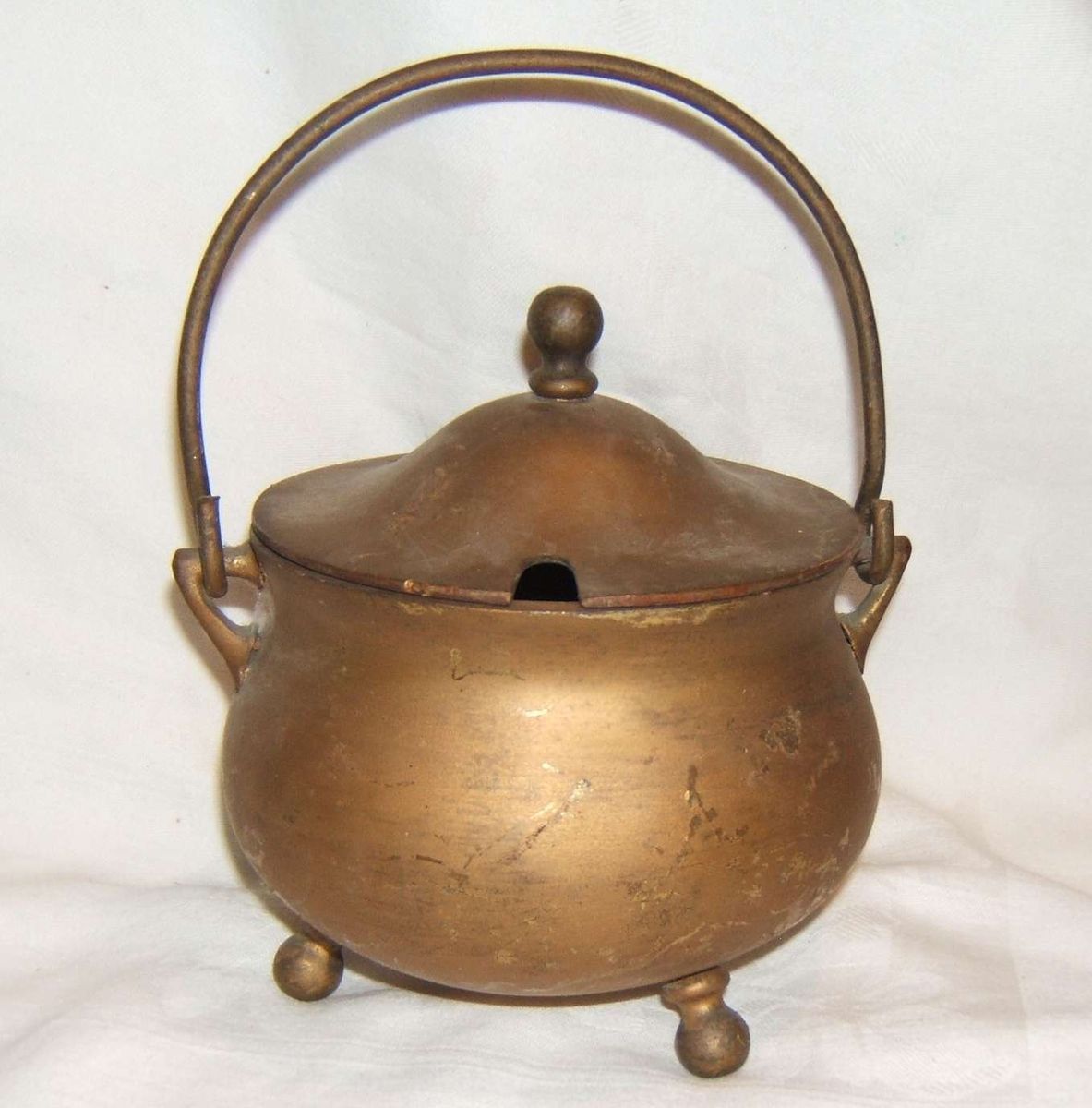 VINTAGE BRASS FIRE STARTER CAULDRON POT COVER LID FIREPLACE TOOL