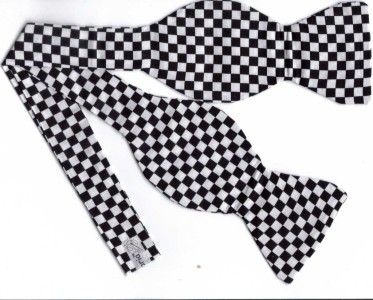 Self Tie Bow Tie Black White Checkered Flag 1 4 Checks