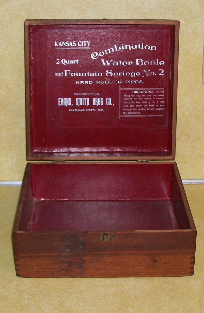 OLD WOOD WOODEN BOX KANSAS CITY MO EVANS SMITH DRUG WATER BOULE