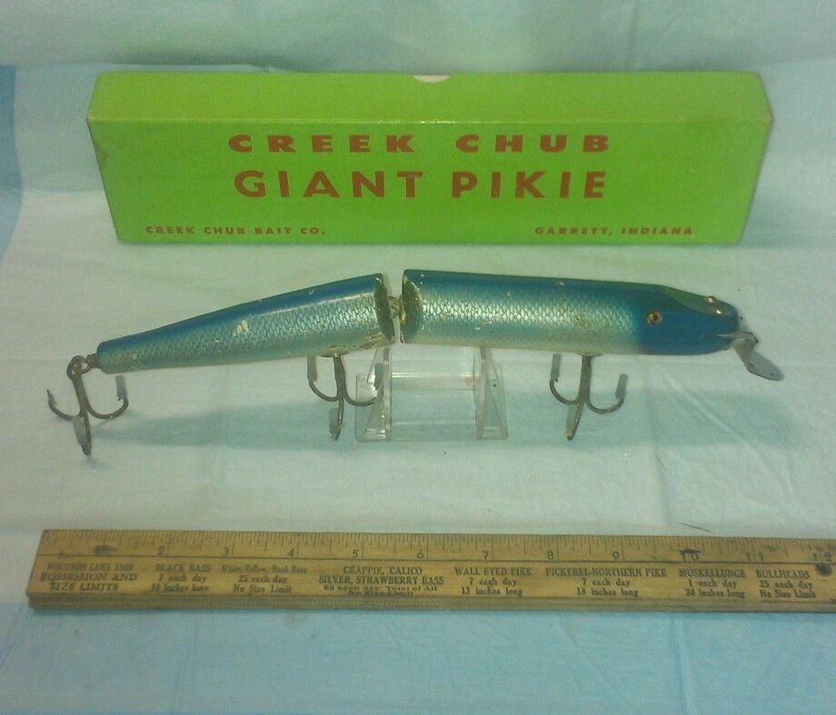 Vintage Fishing Lure Creek Chub Giant Pikie Awesome Blue Color