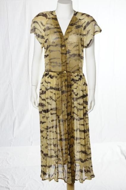 FERRETTI Studio Yellow Black Tiger Print Sheer Shirtdress Maxi Flowy