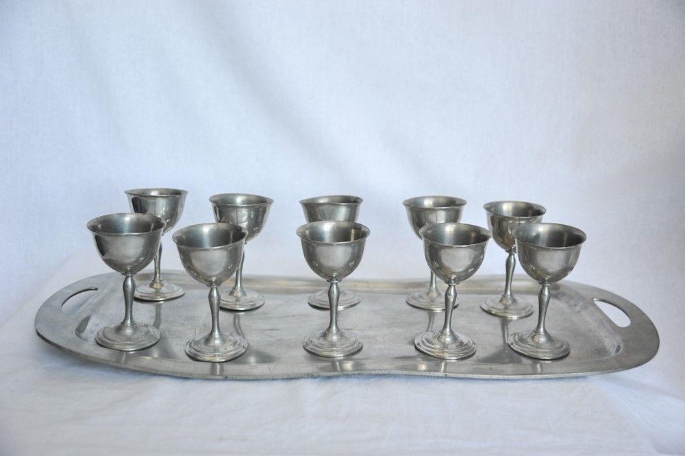 Flagg Homan Solid Pewter Lead Free Set Antique Serving Tray 10 Sherry