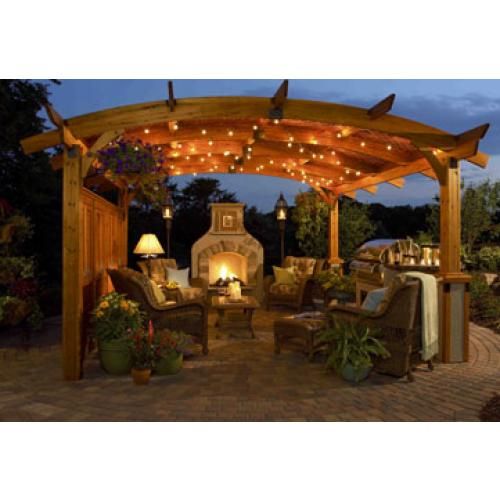  Patio Redwood Pergola Sonoma Gas Fireplace 4 PC Patio Set