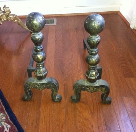 Antique Bronze Andirons for Wood Burning Fireplaces