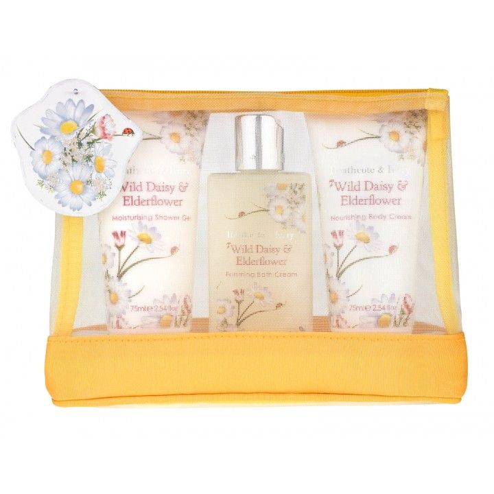 Wild Daisy & Elderflower Travel Essentials In Mesh Bag With Shower Gel