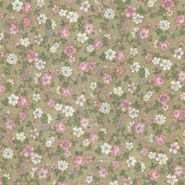 Regents Park SM Pink CRM Floral on Tan Cotton Fabric BTY for Quilting