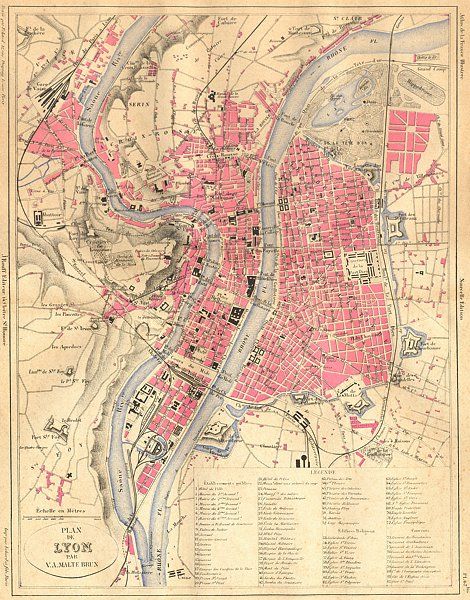 Rhône Plan de Lyon 1883 Map