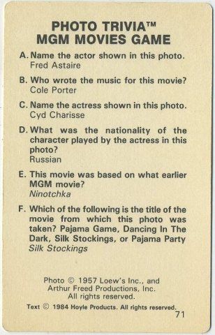 Fred Astaire Cyd Charisse 1984 MGM Movies Game Card