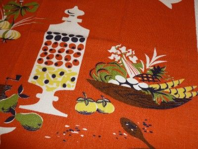 Vtg Martex Towel Orange Linen Kitchen Dish Hand Eames Era Modern Fish