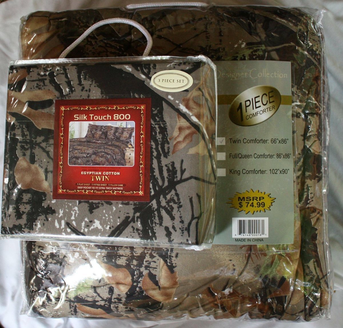 Camo Hunter Twin Size Cotton Sheet Set Matching Bed Comforter New