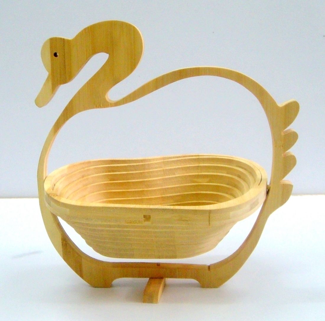 Indian Wooden Duck Design Fruit Basket Unique Stylish Look Racks Home