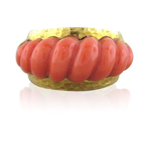 Estate David Webb 18K Gold Platinum Carved Coral Ring