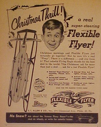 1953 Flexible Flyer Sled Racer Vintage Christmas Thrill Kids Toy Ad