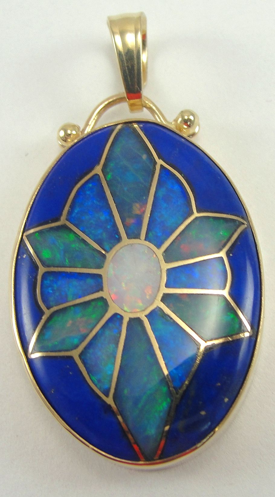 Richard & Flora Milliron 14K Gold Pendant Opal Lapis Blue Artisan