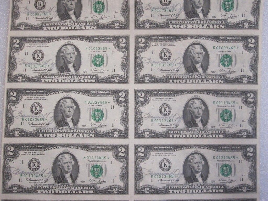 SHEET 1976 $2 STAR NOTES SIGNED BY NEFF ALL END IN 3465 DALLAS *FREE