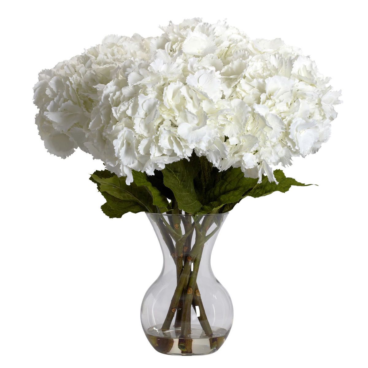  White Hydrangea with Vase Silk Flower Arrangement 