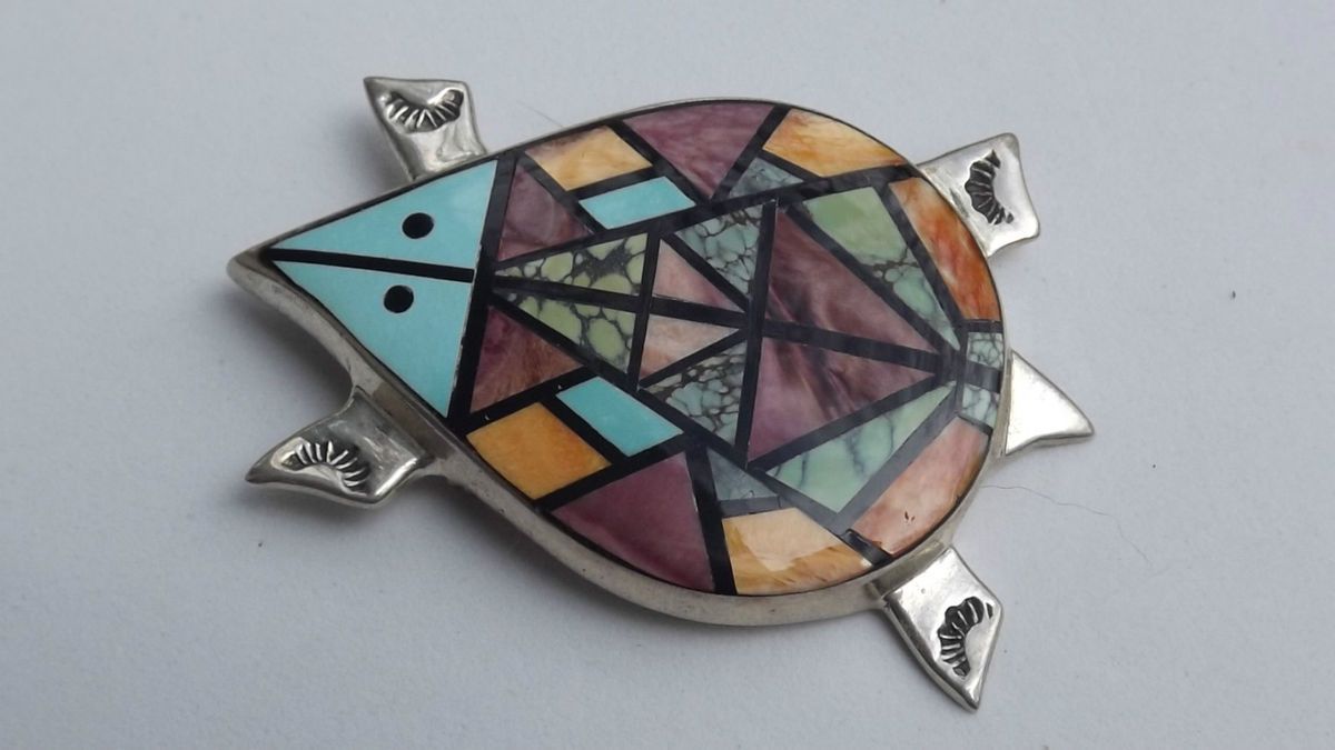 FRANK YELLOWHORSE STERLING SILVER TURQUOISE PURPLE SPINY OYSTER INLAY