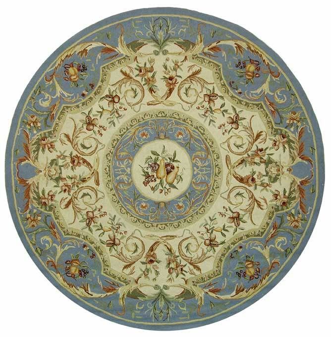 Hand Hooked Fruit Harvest Blue Wool Round Carpet Rug 8