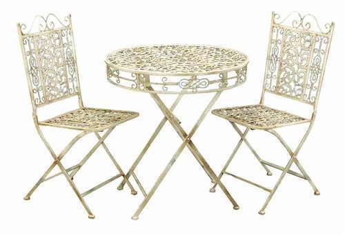 French Cafe Shabby White Metal Bistro Patio Garden Table Chairs Bistro