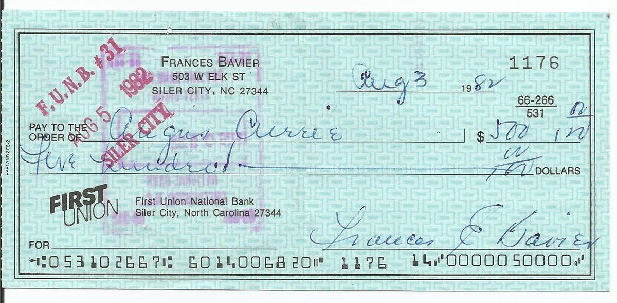 Frances Bavier Signed Check Andy Griffith Show Mayberry Clean