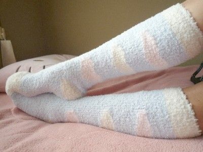  Chilly Night Friends Well Worn Cozy Baby Blue Fuzzy Slouch High Socks