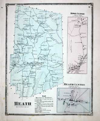 Original Beers Map of Heath MA 1871 Genealogy