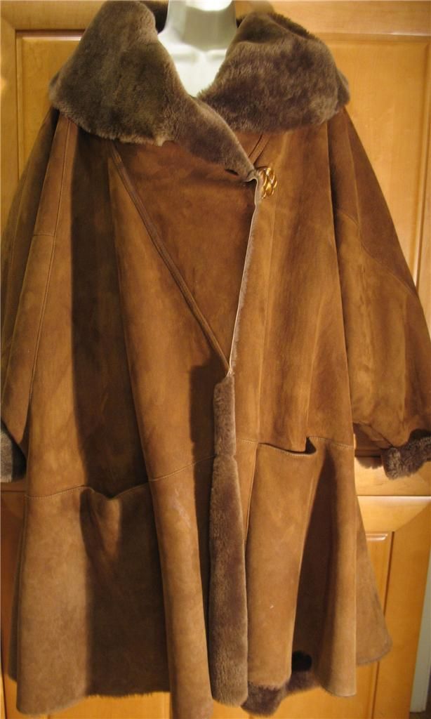 Geoffrey Beene Couture Brown Suede Leather Shearling Lined Heavy