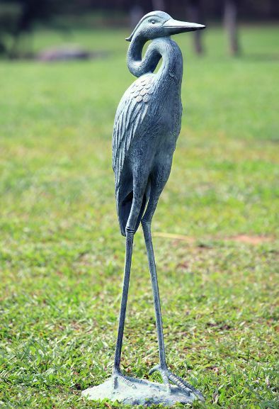 Strutting Egret Garden Sculpture Statue Coastal Bird Art Cast Aluminum