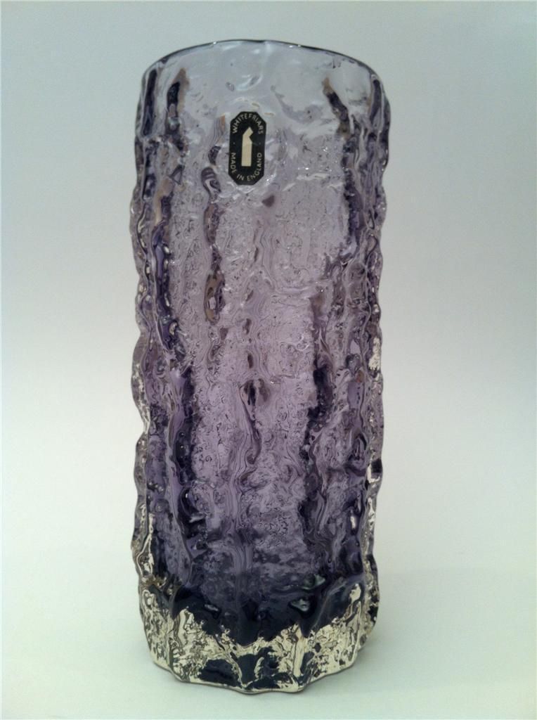  Whitefriars 9690 Lilac Textured Bark Vase by Geoffrey Baxter w Label