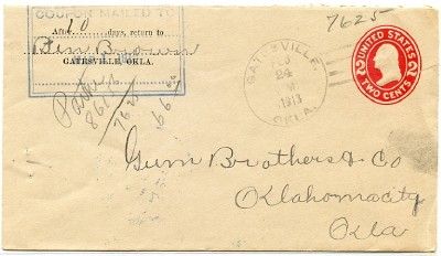 Cover Gatesville Oklahoma Gwin Brothers Co Feb 1913 Machine Cancelled