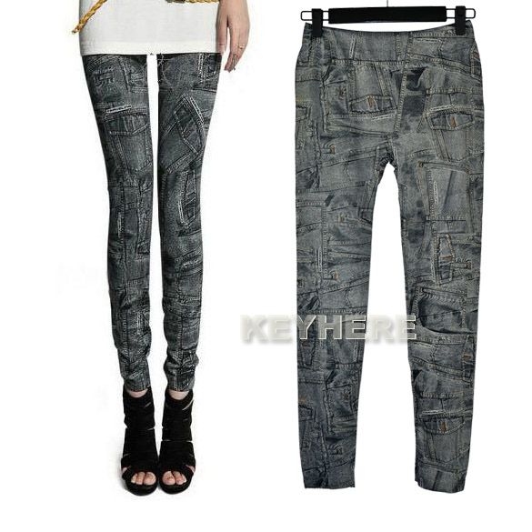 Stylish Womens Stretch Pocket Pattern Skinny Tights Pencil Pants