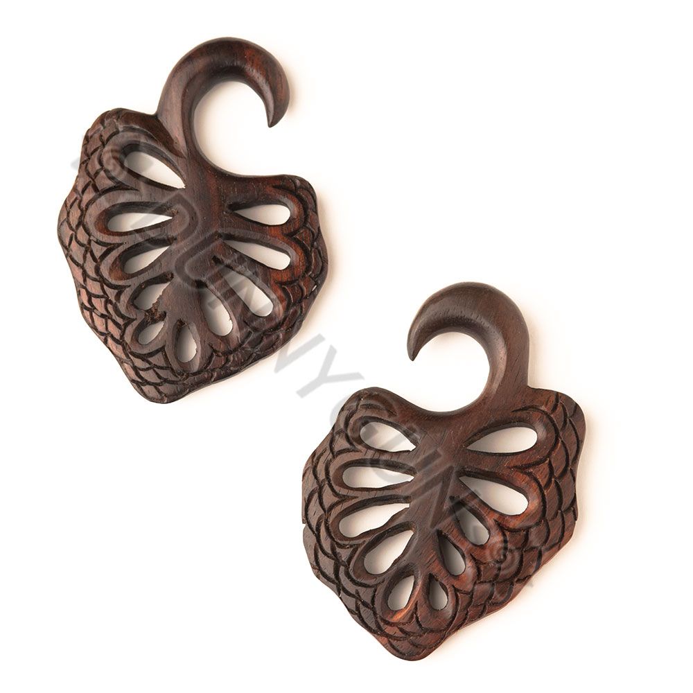  Rosewood Split Leaf Gauged Plugs 0 Gauge Wood Earrings Dunnygun