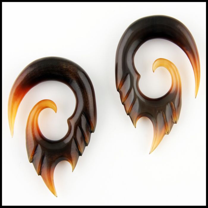 Pair of Tribal Wings Horn Ear Plugs Gauges Pick Size