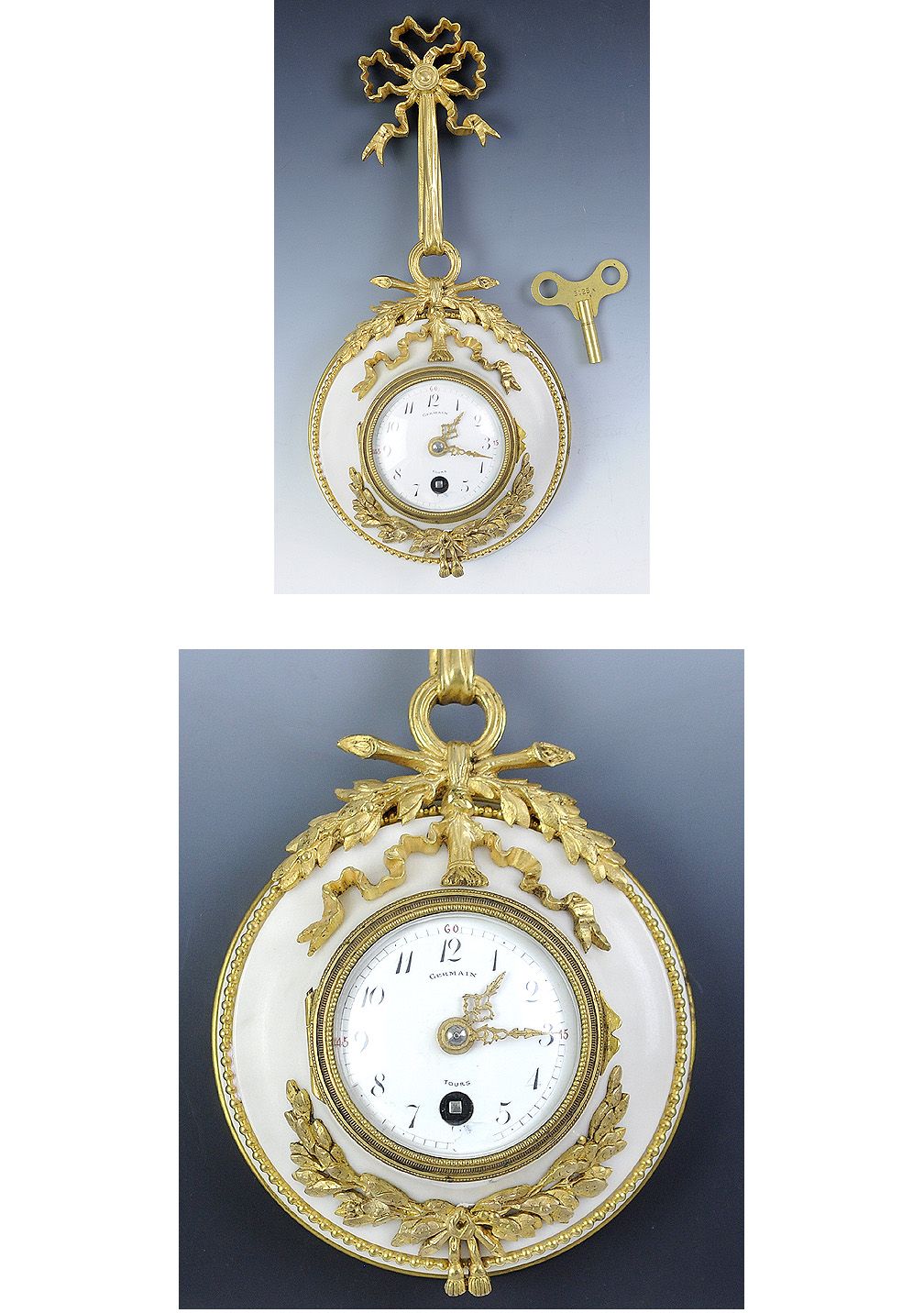 French Germain Carrera Marble Wall Clock with Gilt Bronze